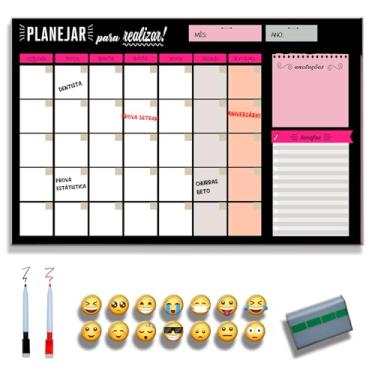 Imagem de Quadro Lousa Planejador Mensal/Planejamento Semanal/Planner/Planner Parede 40x60 Metal - Quadro Branco 2 canetas e 12 imãs (Preto, 30x40)