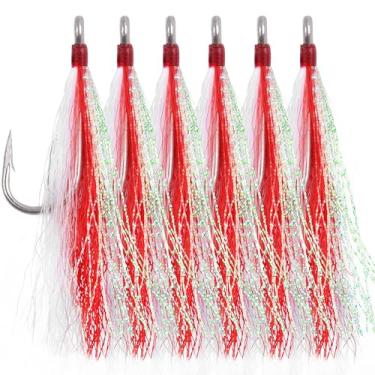 Imagem de Bucktail Teasers anzóis de pesca de água salgada Linguado de aço inoxidável Ganchos de pesca Bucktail Mylar Teasers inseridos para peixe-gato bacalhau linguado Hi/Lo Rig