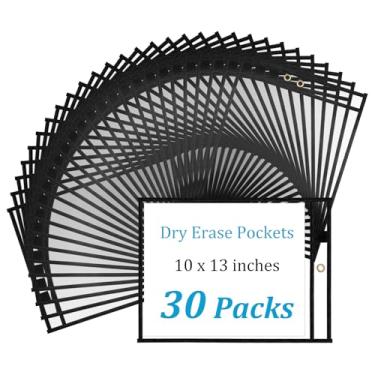 Imagem de Ndsox 30 pacotes de bolsos apagáveis a seco, reutilizáveis, mangas de plástico grandes, porta-bilhetes de trabalho, protetores de documentos transparentes resistentes para pendurar para sala de aula,