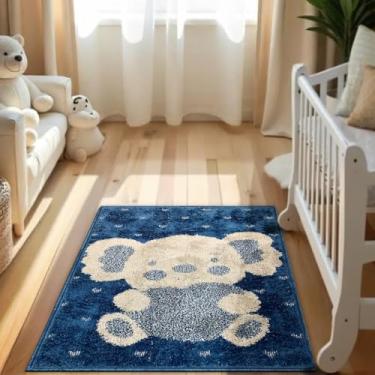 Imagem de 1 Tapete Quarto Infantil Peludo Beira Cama 100x150 Oa Jk Vr (M05 COALA AZUL Bebe Marfim Bege - FELPUDO ESTAMPADO)