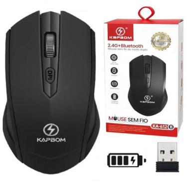 Imagem de Mouse Recarregável Sem fio Preto Duplo Funciona Bluetooth ou Sensor Wi
