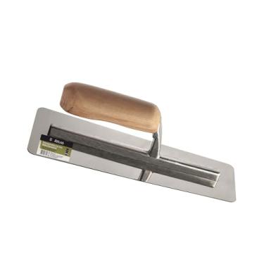 Imagem de Atlas - Desempenadeira em Aço Inoxidável Trapezoidal com Lâmina Flexível de 0,5mm com Bordas Redondas e Chanfradas com Cabo de Madeira