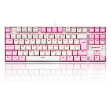 Imagem de Teclado Mecânico Gamer Redragon Single Color Kumara, Switch Brown, ABNT2, Branco e Rosa