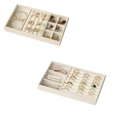 Imagem de Porta Jóias de Veludo para Closet Gavetas Bandeja Organizador de Bijuterias Anel Brinco Relógio Pulseira e Colares (KIT BANDEJA 1 E 3 (2 UNIDADES))