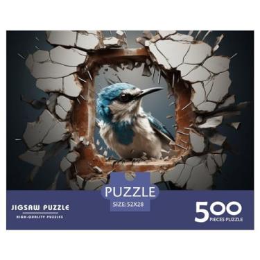 Imagem de Quebra-cabeça animal 3D de pássaros 500 peças para adultos divertido educação decoração de jogos brinquedo alívio de estresse jogo intelectual relaxamento e inteligência 500 peças (52 x 38 cm)