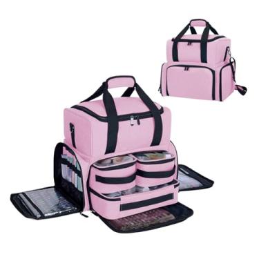 Imagem de UOZL Grande Bolsa De Maquiagem Com 3 Estojos Removíveis E 2 Divisórias, Organizador Viagem Camada Dupla, Seção Pincéis Rosa