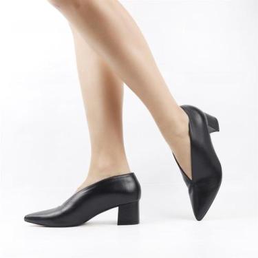 Imagem de Ankle Boot Salto Bloco Couro - CARMINA, Preto, 35
