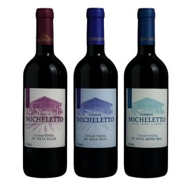 Imagem de Kit 3 Garrafas Vinho Tinto Micheletto Seco Suave Demi-sec