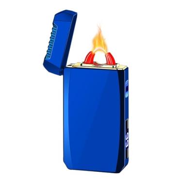Imagem de YOZWOO Isqueiro elétrico recarregável USB C Isqueiros eletrônicos de alta potência Isqueiro de plasma de arco de chama à prova de vento com bateria de longa duração para casa e exterior (azul)