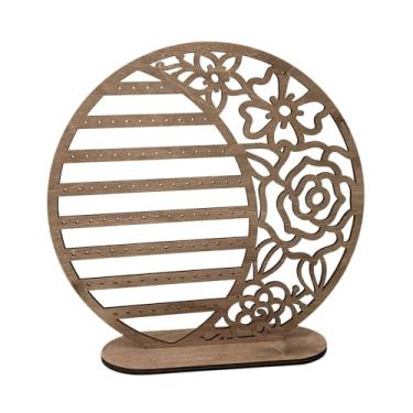 Imagem de UGPLM Organizador de brincos feminino, presente, 5 camadas, madeira, grande capacidade, redondo, design rústico, porta-brincos, organizador de joias para, Cor Madeira Escura