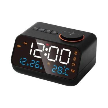 Imagem de Despertador Digital LED Recarregável Com Rádio FM, Display De Temperat