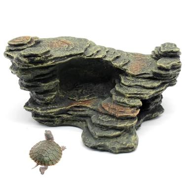 Imagem de relaqcc Plataforma de pesca de tartaruga, borda de degrau de xisto, escada de réptil, terraço de descanso, decoração de aquário, ótimo para répteis, anfíbios, sapos, tartarugas pequenas