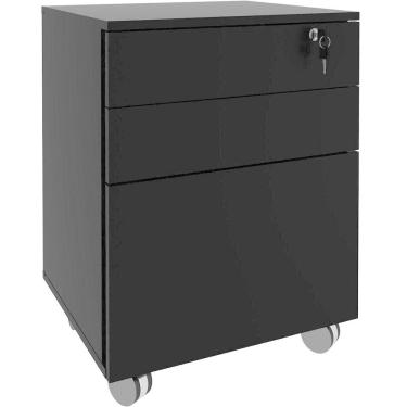 Imagem de Gaveteiro Para Escritório 3 Gavetas Com Chave E Rodízios Preto