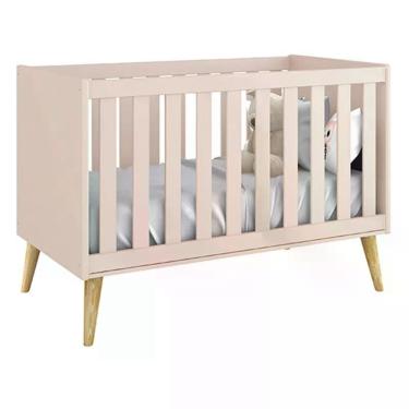 Imagem de Berço Mini Cama Theo com Pés Madeira Natural - Reller Móveis Rosa Fosco