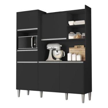 Imagem de Kit Cozinha Compacta 160cm com 5 Portas 1 Gaveta Isabel Preto - AJL Mó