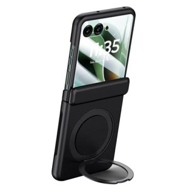 Imagem de HAO RIYLN Capa magnética para Moto Razr 60Ultra/60, capa de proteção de câmera de tela com suporte de rotação 360 suporta capa de carregamento sem fio, preta, 60 Ultra