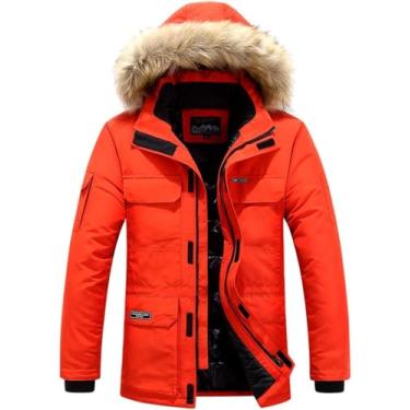 Imagem de Jaquetas Parka De Inverno Masculino Casual Quente Grosso Com Capuz Gola De Pele Casacos Jaqueta Masculina Casaco À Prova De Vento, Orange red, 6XL