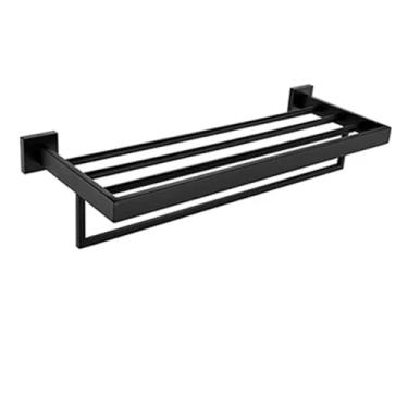 Imagem de Conjunto de banheiro de aço inoxidável preto - Suporte para papel higiênico, barra para toalhas, organizador de parede, porta-roupões 56