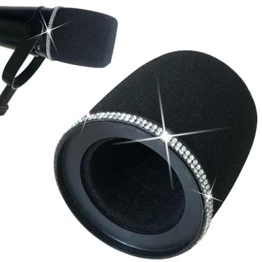 Imagem de RhymKawa Filtro pop MV7 substituto para Shure MV7, MV7i, MV7+, MV7X, capa de para-brisa de microfone, preto com anel de retenção brilhante