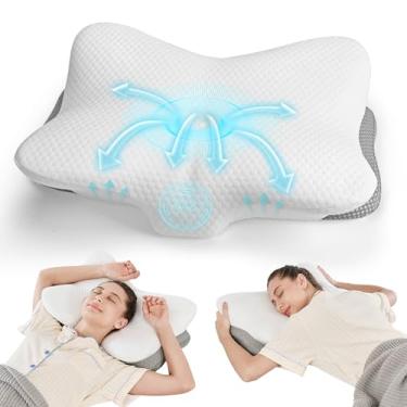 Imagem de JOYENERGY Travesseiro cervical ergonômico para alívio da dor no pescoço e ombro – Travesseiro de contorno de espuma viscoelástica com duas alturas, fronha respirável refrescante, suporte ortopédico