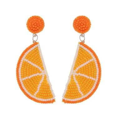 Imagem de Lindos brincos de frutas com contas de morango laranja modernos feitos à mão brincos pendentes boêmios declaração fruta verão praia férias joias para mulheres, Liga de aço, Sem pedra preciosa