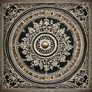 Imagem de ReWallpaper Papel de parede de mosaico preto e dourado, papel de parede de teto texturizado 3D 44,5 cm x 3 m