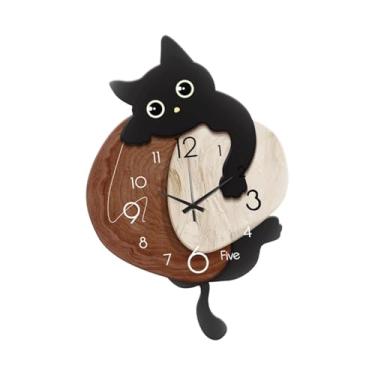 Imagem de Generic Relógio de parede de gato, relógio pendurado, ornamento fofo, decorativo, prático, decoração de casa com cauda giratória para loja, sala de aula