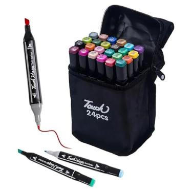 Imagem de Caneta Canetinha Para Colorir Desenho Profissional Permanente Ponta Dupla 24 Unidades Cores Vivas Touch (24 Cores)