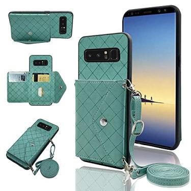 Imagem de Capa carteira compatível com Samsung Galaxy Note 8 com alça de ombro transversal e suporte de couro para cartão de crédito, acessórios para celular Glaxay Note8 Not S8 Galaxies Gaxaly Girls Verde