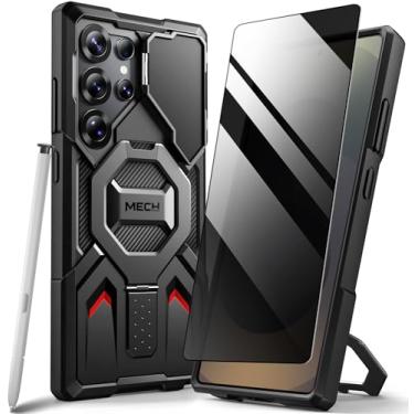 Imagem de TONGATE Capa magnética para Samsung Galaxy S25 Ultra com suporte de anel, [compatível com MagSafe] [suporte para capa de câmera] Capa resistente para S25 Ultra com protetor de tela, preta