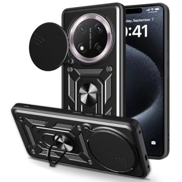 Imagem de Yarxiawin Capa de telefone para Honor Magic 7 Lite com suporte de anel preta, protetor de lente de câmera capa deslizante para Honor Magic 7 Lite capa à prova de choque resistente legal (preto)