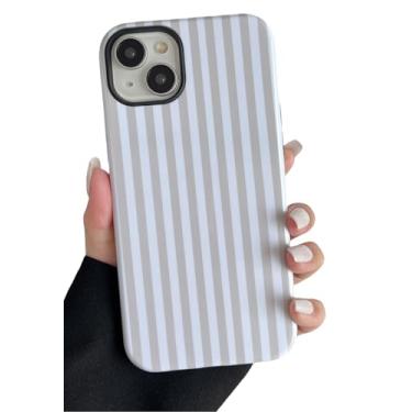 Imagem de Longlayss Compatível com iPhone 14 Plus/15 Plus, linda capa de telefone listrada estética para mulheres, meninas, à prova de choque, fina, TPU e capa protetora de policarbonato rígido (branco antigo)