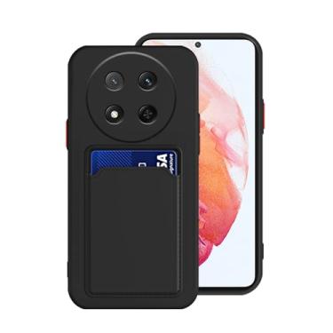 Imagem de Wousunly Capa de silicone compatível com Honor Magic 7 Lite com suporte de cartão preto, para Honor Magic 7 Lite, capa protetora fina de silicone líquido à prova de choque (preto)