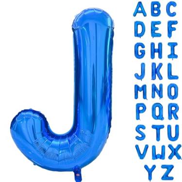 Imagem de Balão de letras azuis de 101 cm com letras grandes J balão de hélio alfabeto balões azuis festa de aniversário chá de bebê decoração cerimônia de formatura (letra J)