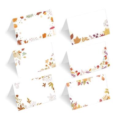 Imagem de 90 cartões de mesa de folhas de bordo, cartões de barraca, cartões de nome de 5 x 8 cm - cartões de nome para mesa de outono para festa de aniversário, chá de bebê, casamento