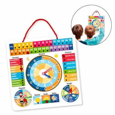 Imagem de Calendário Infantil Brinquedo Didático Em Madeira Com Horas Dias E Est