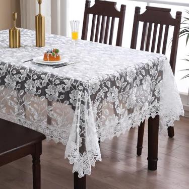 Imagem de Toalha de mesa de renda branca retangular de tecido para uso ao ar livre, retangular, 1,8 m, decoração de casa de fazenda, macramê, vintage, para mesas de jantar, cozinha, primavera, verão