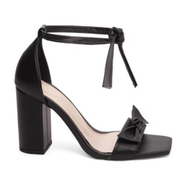 Imagem de Sandália Feminina Torricell@ Tira Laço Nó em Napa e Laço em Napa Salto Bloco 8,5 cm Formatura e Casamento.., FST025A, Cor: Preto (BR, Adulto, Numérico, 34)