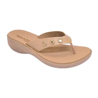 Imagem de Terra e Água Chinelo Feminino Ortopédico com Apliques Decorativos, Confortável, Plataforma Baixa (Linho, BR, Adulto, Numérico, M, 36)