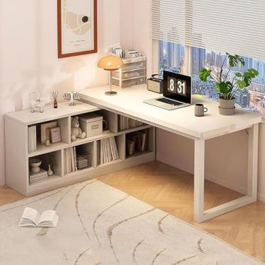 Imagem de Mesa De Computador, Vaity Desk, Mesas De Cabeceira, Em Forma De L Com Armazenamento, Mesa De Corer Com Prateleiras De Armazenamento De 2 Níveis, Casa Reversíve, White, 120x80x75cm(47x31x30inch)