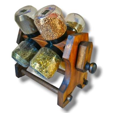 Imagem de Porta Tempero de Madeira Manivela Giratório 8 Potes 240ml