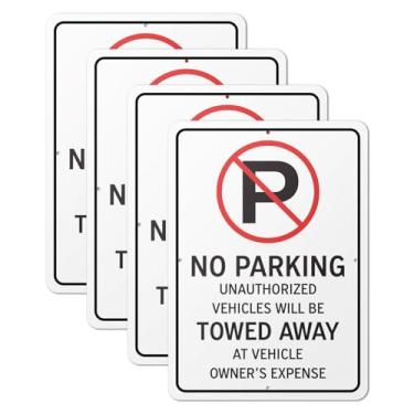 Imagem de 101SignCity Placa de rua "No Parking Unauthorized Vehicles Will Be Towed Away At Vehicle Owner's Expense" para propriedades privadas, empresas e residências - alumínio de 25,4 x 35,5 cm, pacote com 4