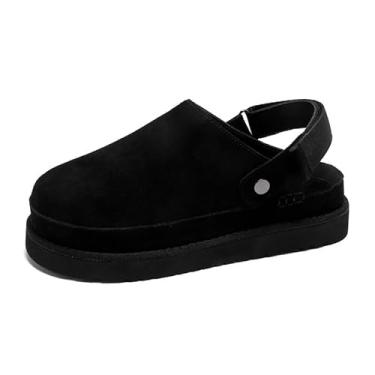Imagem de Lesihoe Tamancos Femininos Plataforma Mules Com Tira Traseira Chinelos De Camurça Sapatos Outono Pretos