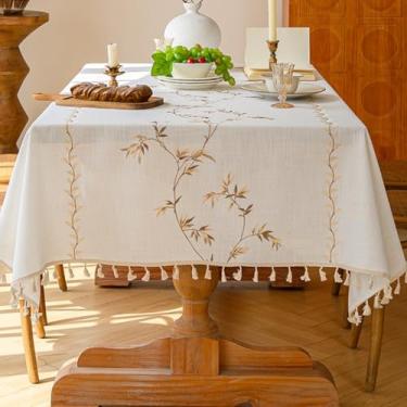 Imagem de KAIJIE Toalha de mesa longa estilo pastoral francês, retangular, decoração de festa, estampa de folha, lavável, enseada para festa, piquenique, jantar, 140 x 200 cm, cor café