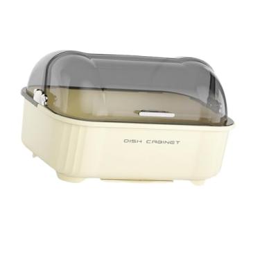 Imagem de IEUDNS Escorredor de pratos com tampa e escorredor de louças, caixa de armazenamento de utensílios que economiza espaço, organizador de pratos para hashis, Leite Branco