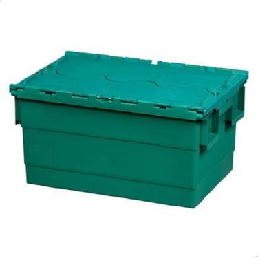 Imagem de Caixa Organizadora Industrial, 47 Litros, Verde, Empilhável com Tampa de Segurança, 60x40x31,5 cm