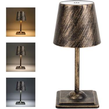 Imagem de SOUDFK Candeeiro de mesa sem fio, pequena luz recarregável para quarto, luminária de mesa regulável em 3 cores, sala de estar (Bronze, 1 peça)