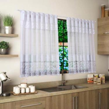 Imagem de Cortina para Janela Cozinha Sala Renda com Estampa Tulipa Branca 1,30x