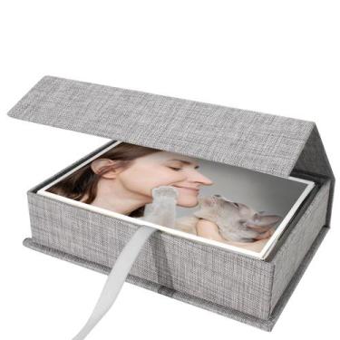 Imagem de Caixa de armazenamento de fotos Yopih 5x7 Linen para 200 fotos cinza