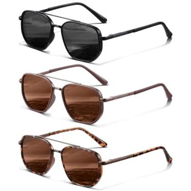 Imagem de KUGUAOK Óculos de sol aviador polarizados para mulheres e homens, moderno, proteção UV, sem emaranhados, óculos de sol vintage modernos, 3 peças - preto + marrom + leopardo, One size fits all